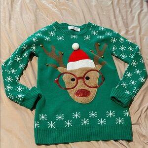 Festive Green Reindeer Sweater
